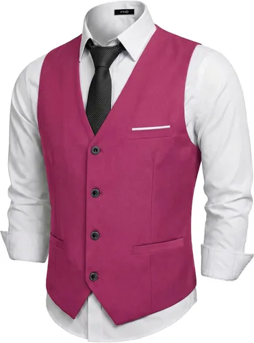 Vista 19 de Chaleco de traje de negocios para hombre, chaqueta ajustada, chalecos de traje casual Beige