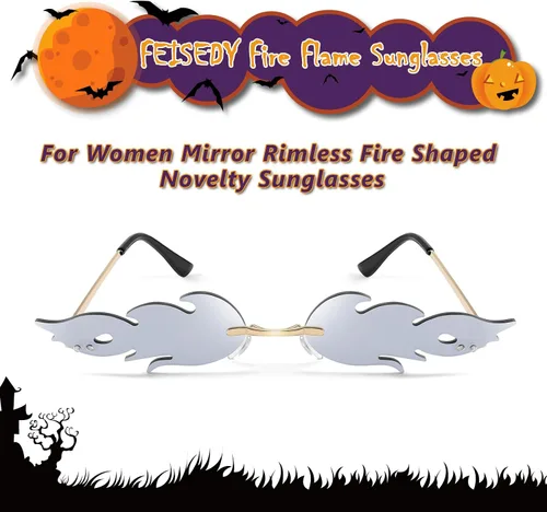 Vista 3 de FEISEDY Lentes de sol Fire Flame para mujer, sin montura de espejo, con forma de fuego, B2839