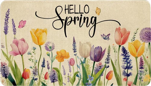 Vista 20 de Tapete antideslizante para puerta de Pascua, diseño de conejito de primavera, diseño floral para interiores y exteriores, para entrada, porche