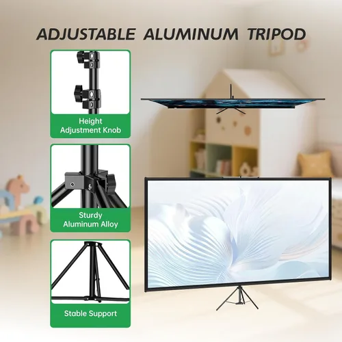 Vista 3 de Pantalla de proyector de trípode con soporte 16:9 4K HD, soporte de pantalla de proyección sin arrugas, pantalla portátil ajustable para proyector