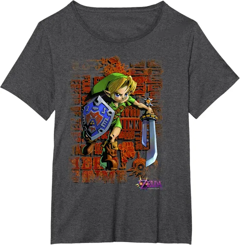Vista 21 de Legend of Zelda Majoras Mask Link Action Retrato Camiseta Negro