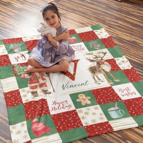 Vista 7 de callie Manta de Navidad Personalizada para Niños y Adultos, Manta Decorativa de Franela/Sherpa Suave y Acogedora con Nombre e Inicial Personalizada