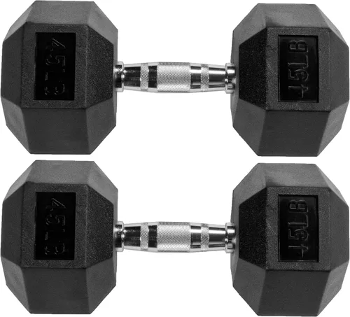 Vista 6 de Rubber Encased Hex Dumbbell with Knurled Alloy Material Non-slip Handle, Basic Professional Dumbbell