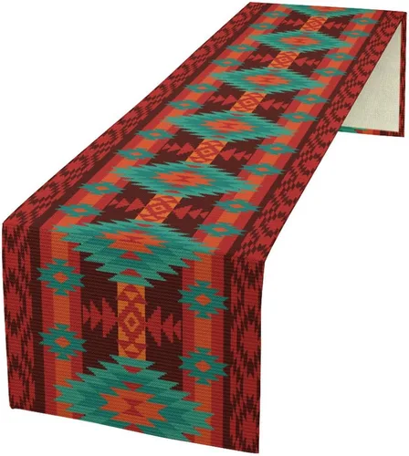 Vista 247 de Camino de mesa étnico del suroeste, navajo tribal nativo americano, bohemio, patrón geométrico azteca, camino de mesa para cocina, mesa de comedor