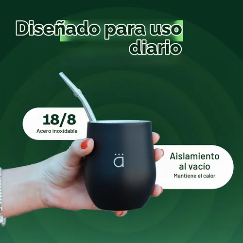 Vista 8 de Kalmateh Yerba Mate Gourd 8oz y botella aislada al vacío de 33.8 fl oz, incluye vaso mate, frasco de doble pared, popote bombilla, cepillo de Negro