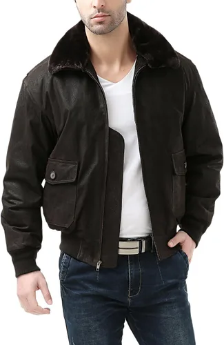 Vista 4 de Landing Leathers Chaqueta bomber de cuero G-1 azul marino para hombre (también disponible en tallas grandes y altas)