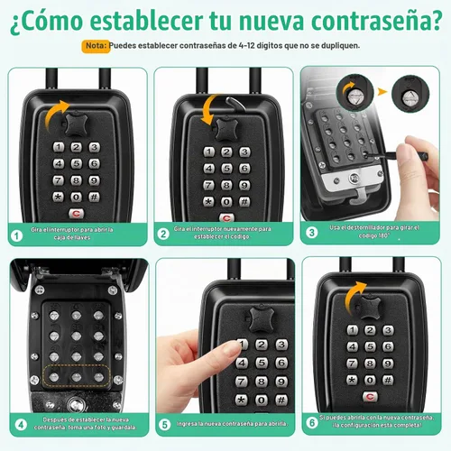 Vista 6 de HUANLANG Caja de bloqueo de llave para exterior, caja de bloqueo de combinación de 12 dígitos, caja de seguridad impermeable con código, llave