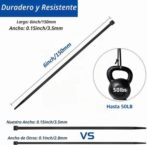 Vista 2 de Kit de soportes de cable con pegamento trasero autoadhesivo fuerte - 100 piezas de clips de gestión de cables con bridas de 6 pulgadas, soportes