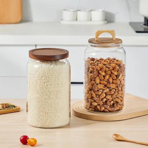 Vista 6 de Sweejar Tarros grandes de cristal para dulces con tapas de madera, tarro de vidrio de 1 galón con tapa, contenedores de almacenamiento