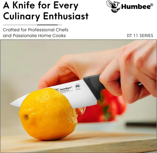 Vista 3 de Cuchillo de chef profesional con mango ergonómico – Cuchillo de cocina de acero inoxidable certificado NSF, dientes de onda dentada, hoja duradera