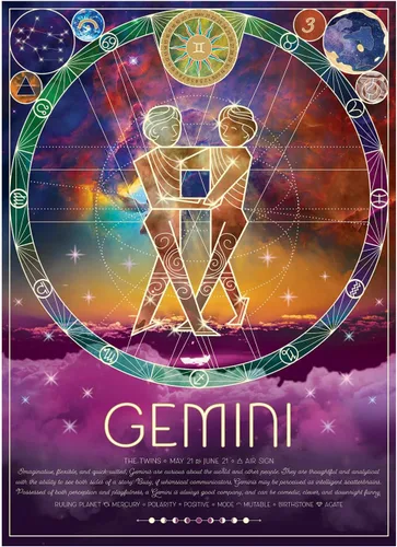 Vista 2 de Cobble Hill - Rompecabezas del zodiaco de 500 piezas, Géminis, póster de muestra incluido