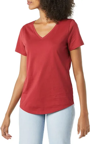Vista 3 de Amazon Essentials - Camiseta de manga corta con cuello en V para mujer, ajuste clásico, 100 % algodón, paquete de 2