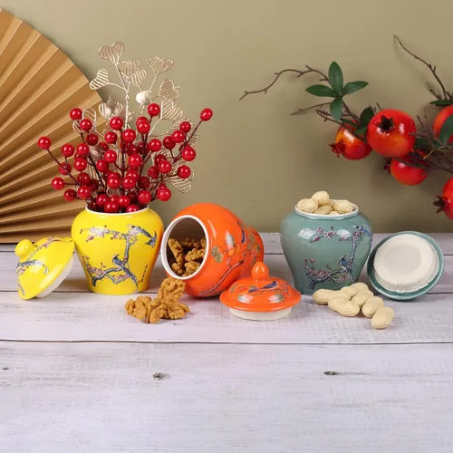 Vista 5 de XINGYAN Chinoiserie - Juego de 3 tarros de jengibre, porcelana china azul y blanca, tarro de almacenamiento decorativo para el hogar con tapa