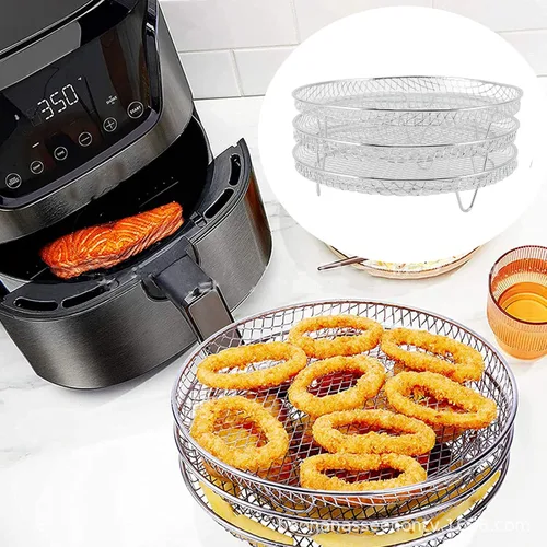 Vista 7 de Fdit 3 estantes para freidora de aire, estantes deshidratadores apilables de 3 capas, acero inoxidable de grado alimenticio, deshidratación