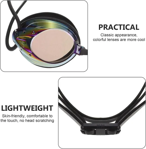 Vista 8 de Gafas de natación antivaho para adultos, equipo de natación negro con correa ajustable, cómodas gafas de piscina para hombres y mujeres