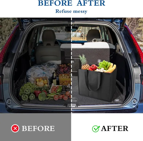 Vista 6 de WISELIFE Bolsas de compras reutilizables para comestibles, paquete de 10 bolsas grandes plegables a granel, con asa larga para compras de Negro