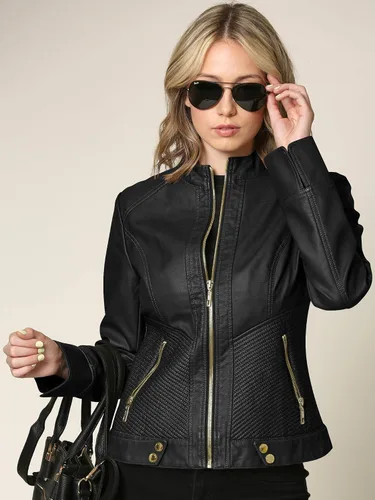 Vista 6 de Lock and Love - Chaqueta de motociclista de piel sintética con capucha desmontable, para mujer