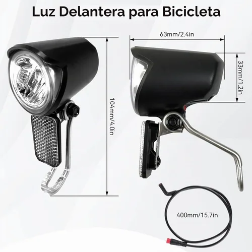 Vista 2 de Faro eléctrico para bicicleta, compatible con 12 V-60 V, conector impermeable de 2 pines, luz delantera de bicicleta eléctrica, luz frontal LED
