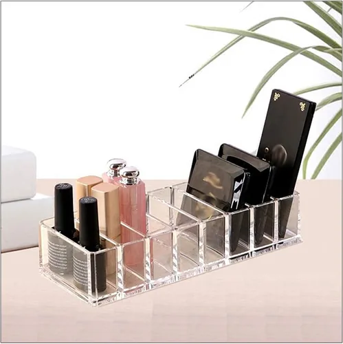 Vista 8 de Organizador compacto de acrílico transparente con 8 ranuras, soporte organizador de maquillaje para tocador, organizador de maquillaje desmontable