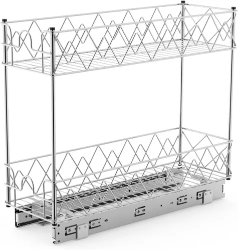 Vista 7 de Organizador estrecho de gabinete extraíble – 7 pulgadas de ancho x 21 pulgadas de profundidad, 2 niveles para cajones de cocina, estantes