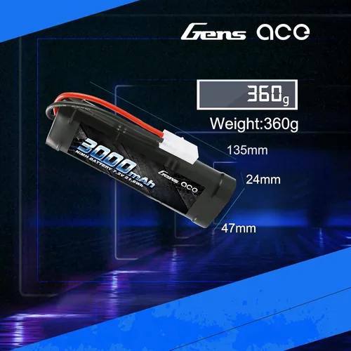 Vista 2 de Gens ace 7.2V 3000mAh NiMH Batería recargable de alta potencia baja autodescarga con Tamiya Plug para RC Cars Truggy Tank Electric RC Monster Truck