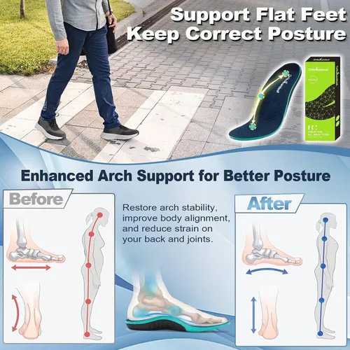 Vista 2 de OrthoComfoot Plantillas para pies planos para hombres y mujeres: insertos de soporte de arco para alivio de la fascitis plantar, 240 libras
