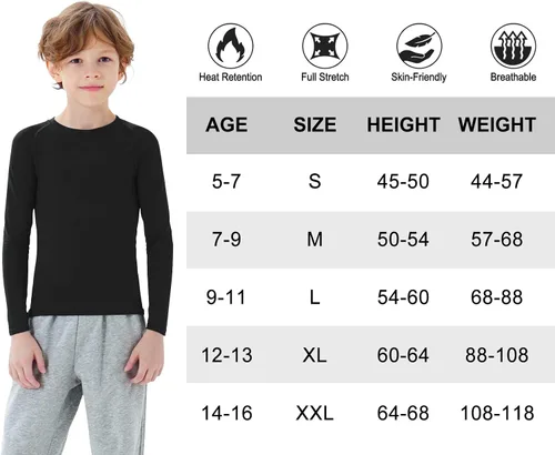 Vista 6 de MRIGNT 2 Pack Youth Boys Thermal Compression Shirt Long Sleeve Fleece Baselayer Soccer Baseball Running Base Layer Undershirt