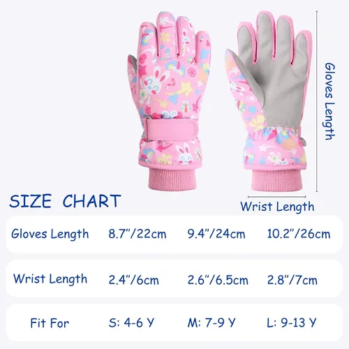 Vista 6 de JANGANNSA Guantes de esquí de invierno para niños y niñas, guantes de nieve para clima frío, guantes de esquí y snowboard impermeables con forro