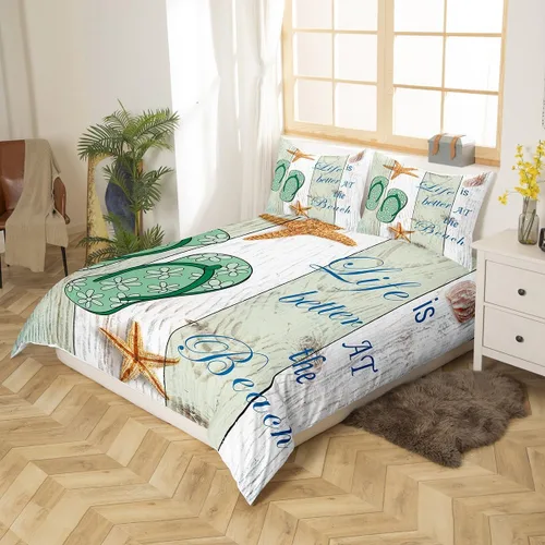 Vista 2 de Juego de funda de edredón con chanclas para niños, color verde y blanco, funda de edredón de madera rústica para niños y niñas, decoración