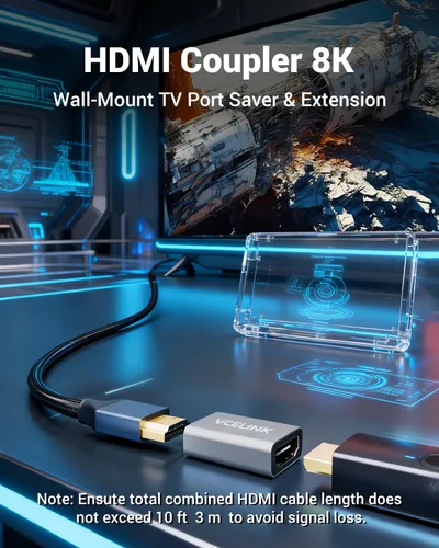 Vista 3 de VCELINK Acoplador HDMI 8K, adaptador de extensión HDMI 2.1 hembra a hembra