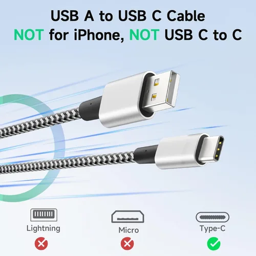Vista 2 de Cargador tipo C de 10 pies. Cable USB tipo C; cargador rápido compatible con Galaxy S10; cable de carga largo USB tipo C de nailon trenzado
