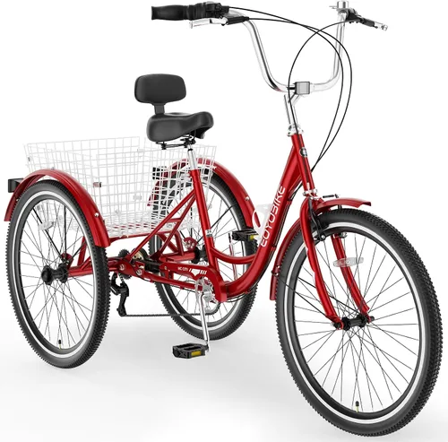 Vista 12 de MOONCOOL Triciclos para adultos de 3 ruedas y 7 velocidades, triciclos para adultos de 20/24/26 pulgadas, bicicleta de 3 ruedas con cesta