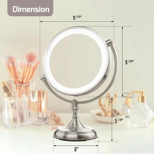 Vista 6 de OVENTE Espejo de maquillaje de mesa iluminado de 9 pulgadas con aumento 1X/5X, espejo de tocador de aumento de doble cara con luces LED regulables