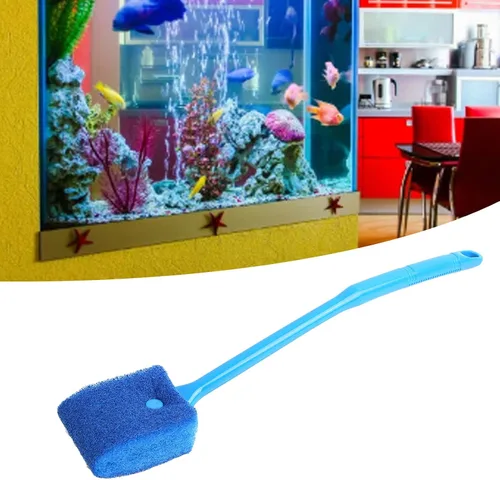 Vista 4 de Raspador de algas para acuario, limpiador de cepillo de esponja de doble cara, limpiador de esponja de mango largo para tanque de peces con agujeros