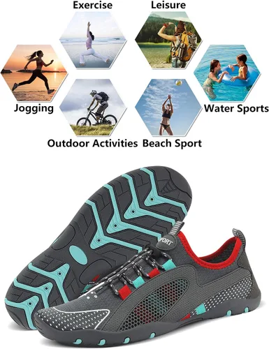 Vista 6 de Zapatos de agua para hombre y mujer, secado rápido, calcetines acuáticos, zapatos de buceo para playa, natación, surf, piscina, yoga, viajes, al