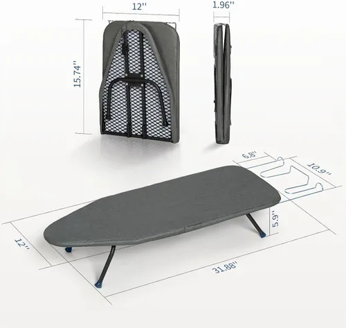 Vista 7 de Tabla de Planchar Pequeña Plegable, BlissBoard Tabla de Planchar de Mesa con Cubierta y Almohadilla, Marco de Metal Mesa de Planchar Mini de Negro