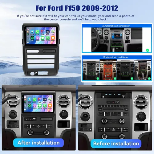 Vista 2 de 4+64G Android 15 Estéreo de coche para Ford F150 2009-2012 con Carplay inalámbrico Android Auto, 9 pulgadas 1280 * 720P IPS pantalla táctil