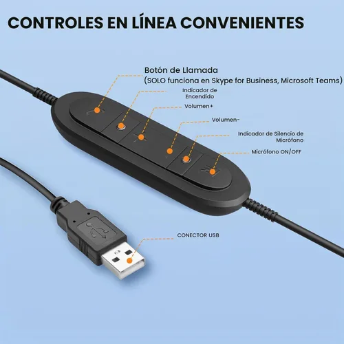Vista 5 de MKJ Auriculares USB con micrófono para PC, auriculares de computadora con micrófono de cancelación de ruido para centro de llamadas y oficina