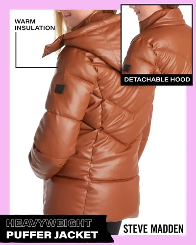 Vista 6 de Steve Madden Chaqueta para niña Abrigo acolchado de cuero sintético pesado para niñas (4-16)