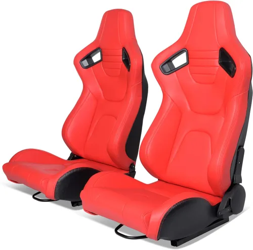 Vista 25 de IKON MOTORSPORTS, Asiento universal de carreras PU + cuero de carbono + gamuza, con deslizadores dobles, asiento deportivo reclinable negro