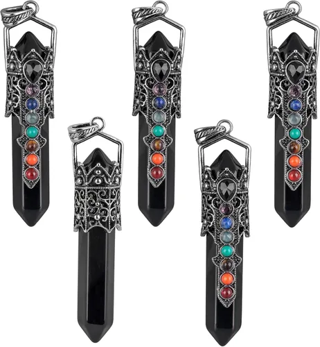 Vista 5 de Nupuyai Collar con colgante de punta de cristal hexagonal para mujer, sanación de 7 chakras, amuleto con cadena