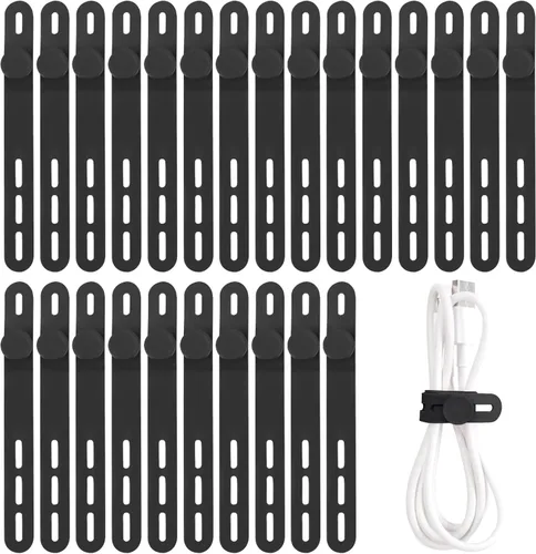 Vista 9 de Oligei 25 bridas de silicona para cables, reutilizables, de alta elasticidad para cables eléctricos, organizador de cables para auriculares