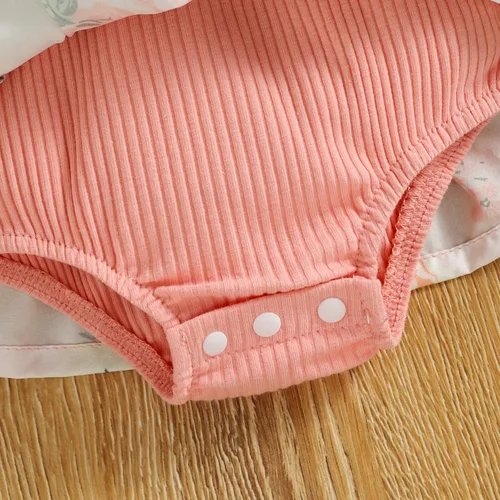 Vista 6 de Bowanadacles Traje de verano para bebé recién nacido, ropa floral de manga corta con volantes y diadema