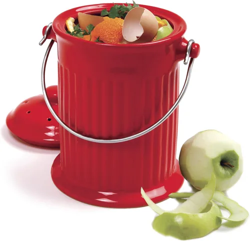Vista 4 de Norpro Contenedor de compost de cerámica de 1 galón, rojo