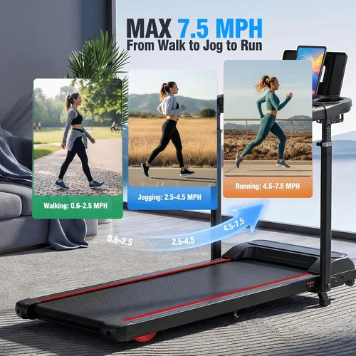 Vista 6 de Treadmill with Desk Workstation & Adjustable Height, 450 lbs Weight Capacity, Folding Incline Treadmill with Handle Bar, Portable Ultra-Quiet 3.5HP