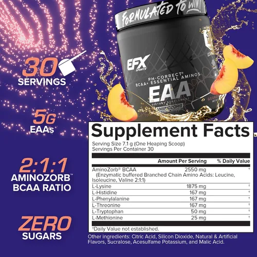 Vista 3 de EFX Sports Training Ground EAA Suplemento de aminoácidos esenciales Energía y síntesis de proteínas Pre, Intra o después del entrenamiento