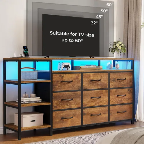 Vista 11 de HAUOMS Soporte de TV para TV de 60 pulgadas, centro de entretenimiento LED Negro