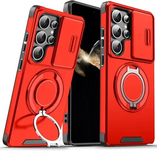 Vista 11 de Funda para Samsung S25 Ultra, con lente de cámara deslizante, soporte de anillo de dedo, resistente a prueba de golpes, funda protectora de grado