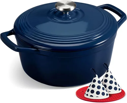 Vista 18 de Overmont - Horno holandés de hierro fundido esmaltado, de 4.5 QT, con tapa, libro de cocina (idioma español no garantizado) y agarraderas de verde
