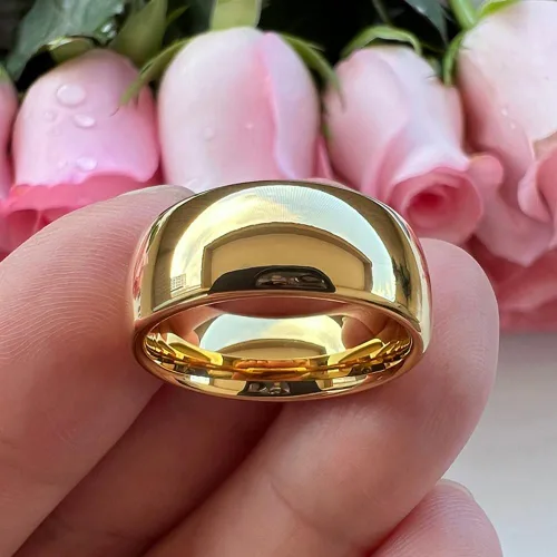 Vista 4 de TUTISS Anillos de tungsteno dorados de 0.157in, 0.236in, 0.315in, 0.394in, anillos de boda para hombres y mujeres, anillos de compromiso abovedados
